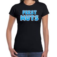 Verkleed t-shirt voor dames - Feest muts - zwart/blauw - carnaval