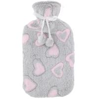 Warmwaterkruik - 2L - grijs/roze - met hoes - kruik - hartjes print