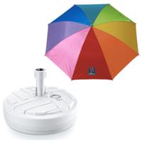 Tuin parasol met voet van 10 liter - multi kleuren strepen - polyester/kunststof - Dia 240 cm