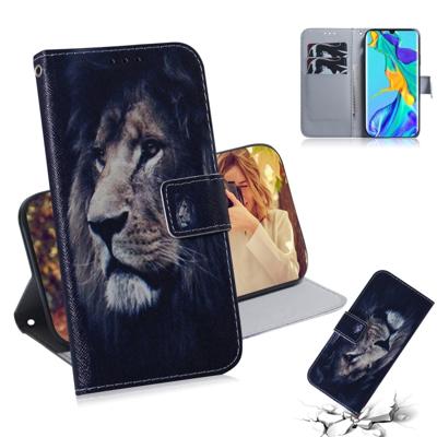 Leeuw patroon gekleurde tekening horizontale Flip lederen case voor Huawei P30 Pro met houder & card slots & portemonnee