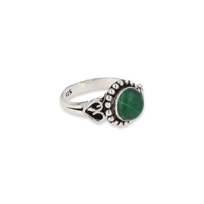 Verzilverde Ring Malachiet &apos;Love&apos; (Maat 17,25)