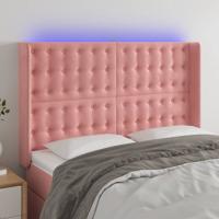 Hoofdbord LED 147x16x118/128 cm fluweel roze