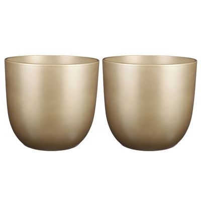 Set van 2x stuks bloempotten goud keramiek voor kamerplant H28.5 x D31 cm