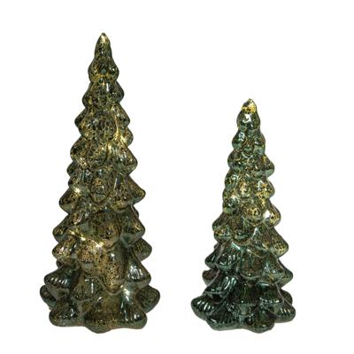 Kerstboom beeldjes - groen - met LED licht - glas - decoratie kerstboompjes