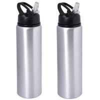 Waterfles/sportfles/drinkfles Sporty - 2x - zilver - aluminium/kunststof - 800 ml - thumbnail