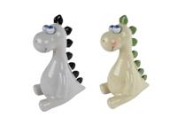 Spaarpot Dino wiebelogen grijs/groen 2 assorti aardewerk