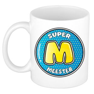 Bellatio Decorations Cadeau mok/beker - Super meester - wit - 300 ml - feest mokken