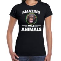 T-shirt chimpansee apen amazing wild animals / dieren zwart voor dames