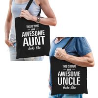 Awesome Aunt en Uncle tasje zwart - Cadeau tassen set voor Oom en Tante