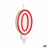 Kaars Verjaardag Wit Rood Cijfer 0 (12 Stuks)