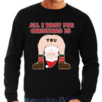 Foute Kersttrui/sweater voor heren - All I Want is - zwart - blote kont - kerstman - thumbnail