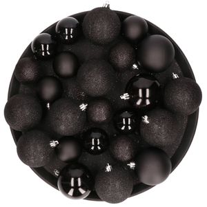 Kerstversiering set kerstballen zwart 6 - 8 - 10 cm - pakket van 46x stuks - Kerstbal