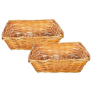 Rieten mandje - 2x - bruin - 36 x 26 x 12 cm - rechthoek - opbergmand