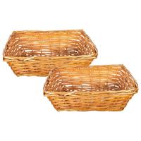 Rieten mandje - 2x - bruin - 36 x 26 x 12 cm - rechthoek - opbergmand