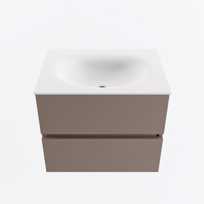 MONDIAZ VICA 60cm badmeubel onderkast Smoke 2 lades. Wastafel MOON midden 1 kraangat, kleur Talc.