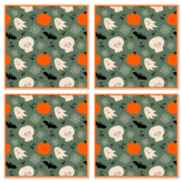 Pompoenen, spoken en spinnen patroon halloween onderzetter