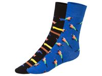 2 paar sokken (39-42, Zwart/blauw patroon) - thumbnail