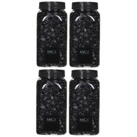 Mica Decorations decoratie steentjes - 4x - zwart - 1 kilo - 650ml - hobby steentjes