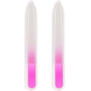 Nagelvijlen van glas 2x stuks - roze - 14 cm - in beschermhoesje