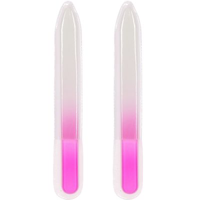 Nagelvijlen van glas 2x stuks - roze - 14 cm - in beschermhoesje
