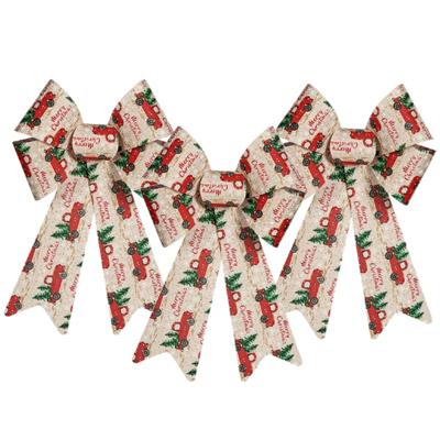 Krist+ Kerstboomversiering strik - 3x stuks - creme/rood print - 15 x 25 cm