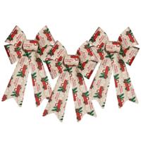 Krist+ Kerstboomversiering strik - 3x stuks - creme/rood print - 15 x 25 cm
