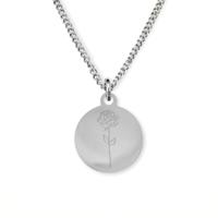Gegraveerde geboortebloem ketting OUD DESIGN - Stainless steel - Zilver - 12 mm - Juni - roos