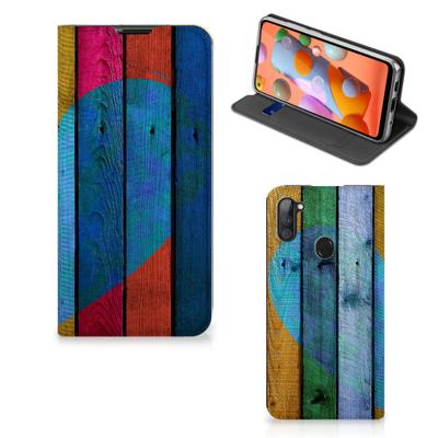 Samsung Galaxy M11 | A11 Book | Wallet Case | Wood Heart - Cadeau voor je Vriend