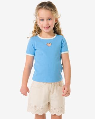 HEMA Kinder T-shirt rib hartjes lichtblauw (lichtblauw)