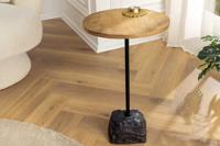 Ronde bijzettafel TRAYFUL 55cm Natuurlijk Mango Hout Massief Hout Marmer Voet Metaal Zwart - 43499