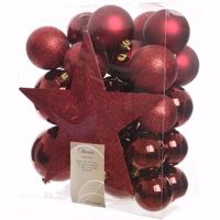 Cosy Christmas kerstboom decoratie set donkerrood 33 delig