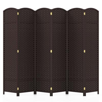 6-Delige Opvouwbare Scheidingswand 170 cm Hoog Privacyscherm met Handgeweven Textuur en Massief Houten Frame