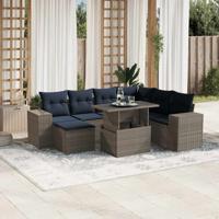 8-delige tuinbankset met kussens, grijs polyrotan