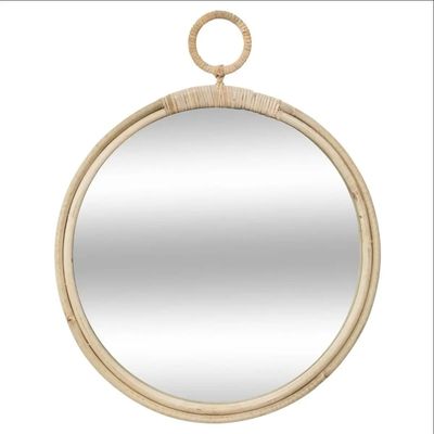 Spiegel/wandspiegel rond D38 cm rotan beige