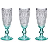 Luxe Monaco serie Champagneglazen set 6x stuks op turquoise blauwe voet 180 ml - thumbnail