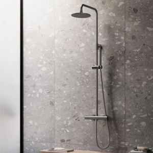 Regendouche set SaniClear Iron | Opbouw | 30 cm | Thermostaatkraan | 2-weg | Rond | Verouderd ijzer - Gunmetal