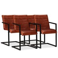 Eetkamerstoelen 4 st echt leer bruin