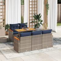6-delige Loungeset met kussens poly rattan grijs