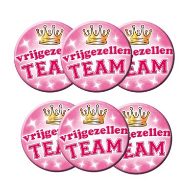 Roze vrijgezellen team button - 6x - dames - bachelor party - pre huwelijk feestje