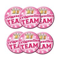 Roze vrijgezellen team button - 6x - dames - bachelor party - pre huwelijk feestje