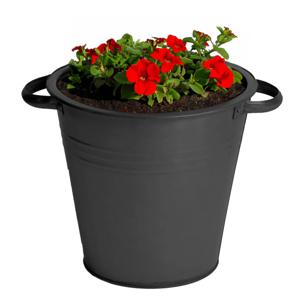 Mega Collections plantenpot/bloempot Farmer - zink - zwart - D30 X H28 cm - IJzeren emmer / teil