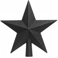 Kerstboom ster piek - zwart - glitter - 19 cm - kunststof - kerstpiek Kerstboom ster piek - zwart - glitter - 19 cm - kunststof - kerstpiek