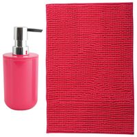 MSV badkamer droogloop mat - Milano - 40 x 60 cm - met bijpassende kleur zeeppompje - fuchsia roze