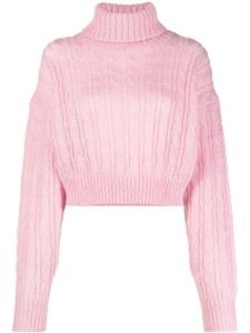 GANNI pull en maille torsadée à col roulé - Rose