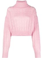 GANNI pull en maille torsadée à col roulé - Rose