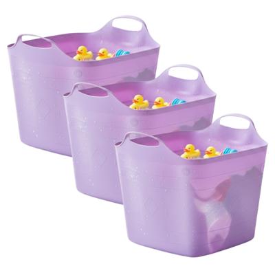 Excellent houseware Flexibele kuip / emmer - 3x - lila - 25 l - kunststof - 40 x 35 cm