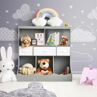 Kinderrek Speelgoedrek met 5 Vakken en 3 Laden Boekenrek voor Kinderen Opbergrek Speelgoedorganizer voor Kinderkamer Grijs