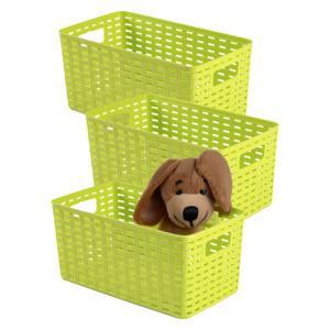 Opbergmand - 3x - Kastmand - rotan kunststof - limegroen - 5 Liter - 15 x 28 x 13 cm