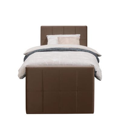 Boxspring met voetbord Liv geblokt - bruin - 90x200 cm - slanke poot - Leen Bakker