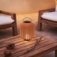 Kave Home Oplaadbare Tafellamp 'Saranella' Rotan, 37cm hoog, kleur Bruin